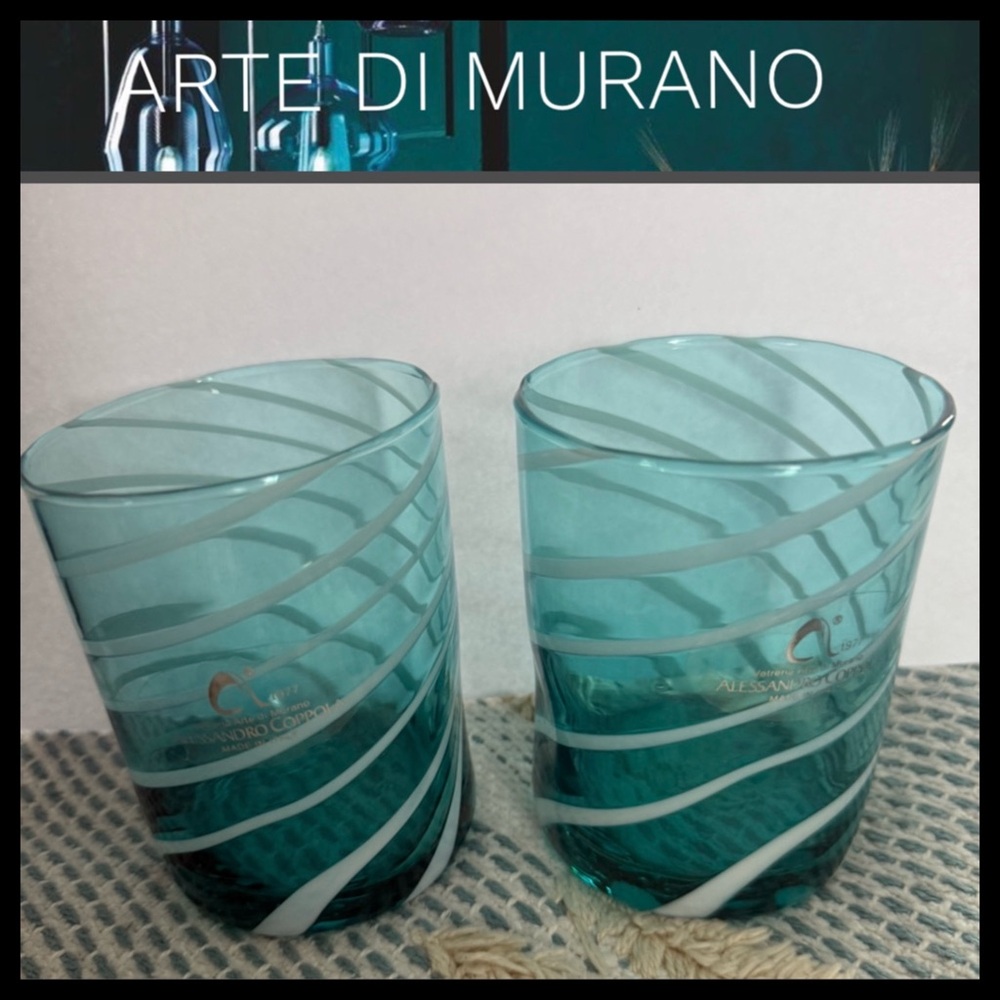 NEW⭐️Arte Di Murano Alessandro Coppola Handmade Italian Teal Drinking Glasses